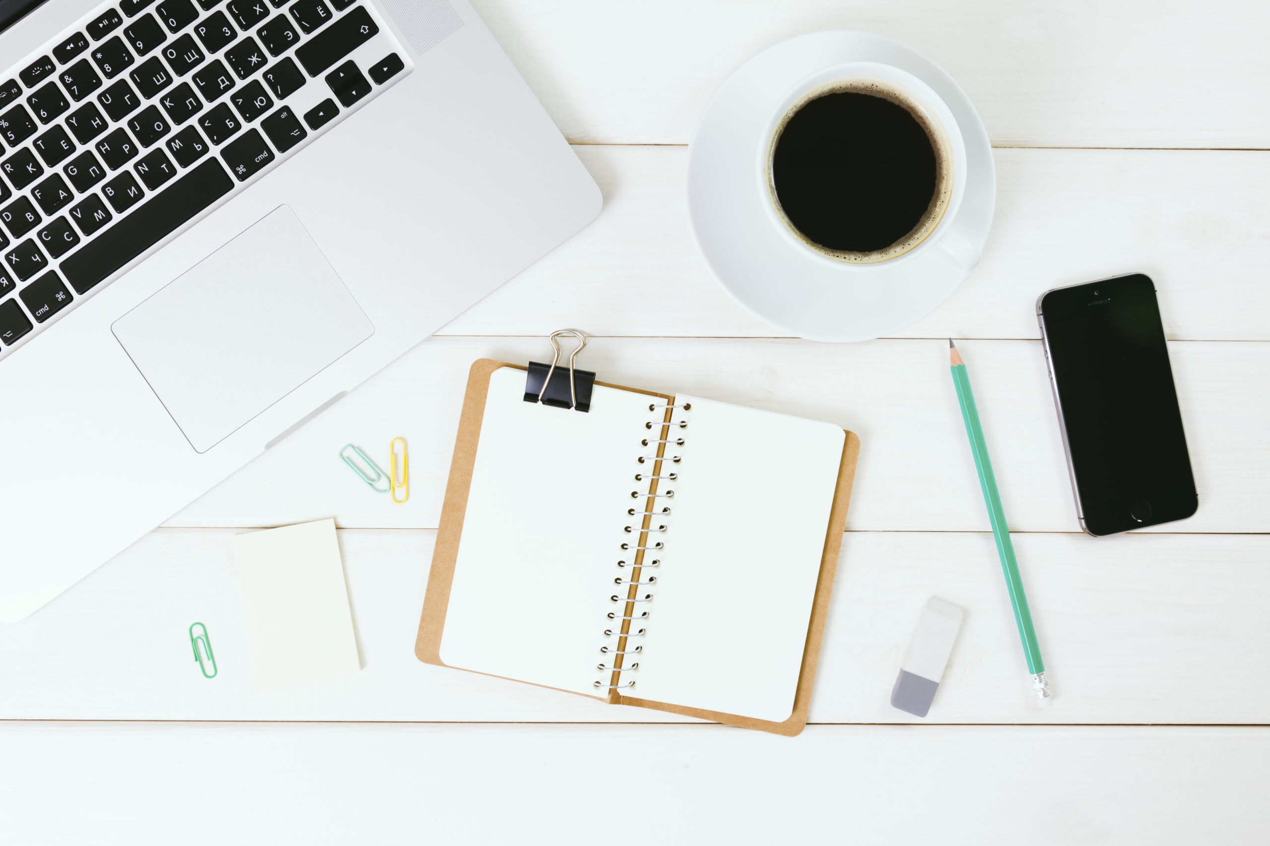 Office supplies on the wood table